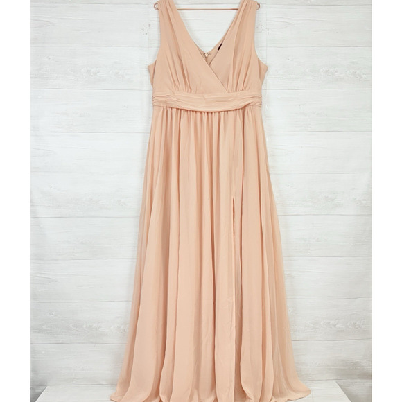 Lulus‎ Bridesmaid Maxi Dress Size 2X Blush Pink Thoughts of Hue Surplice Chiffon - Picture 2 of 16